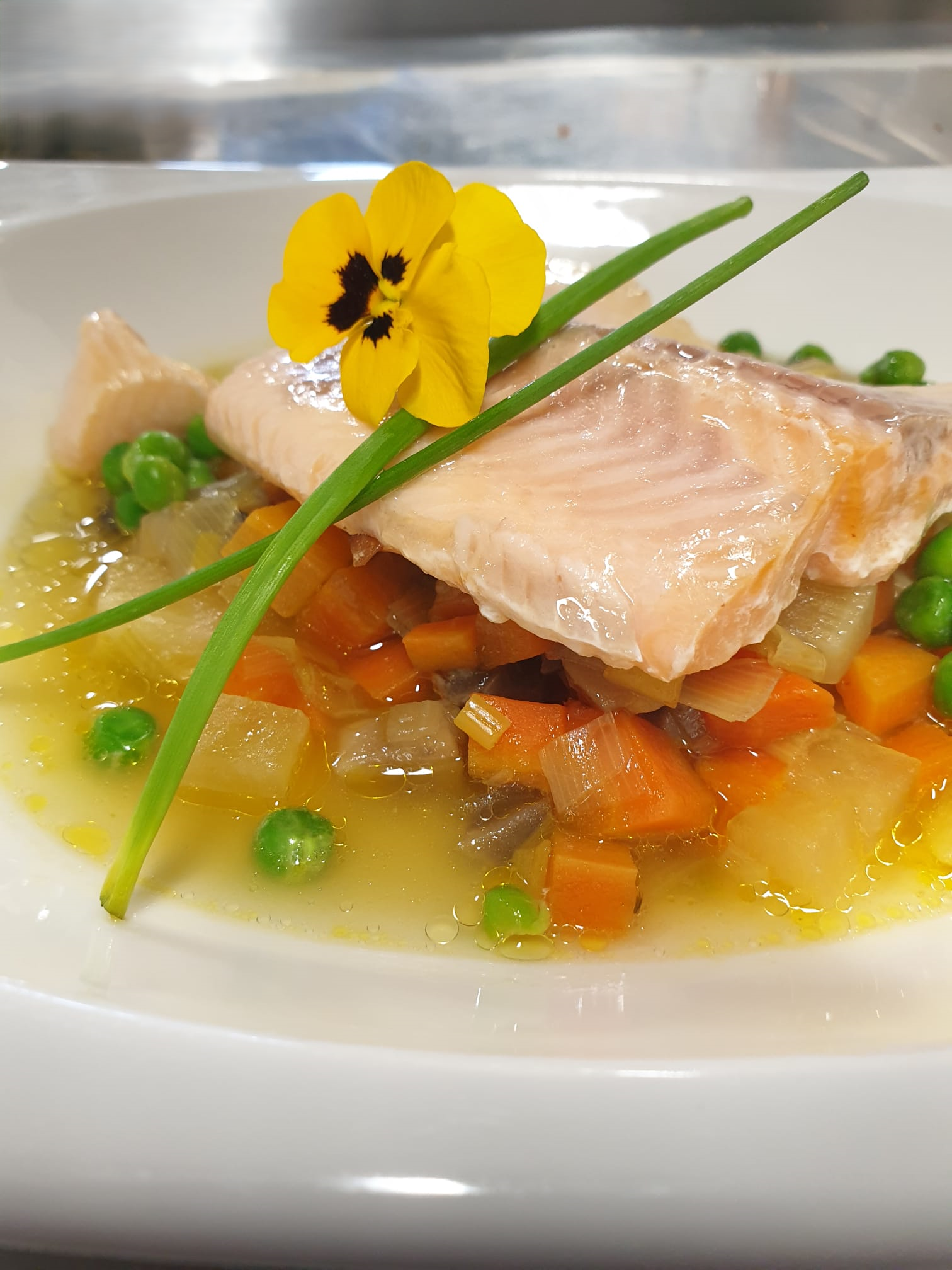 Home | Auberge les Murets | trout swimming vegetables saffron auberge les murets 2023